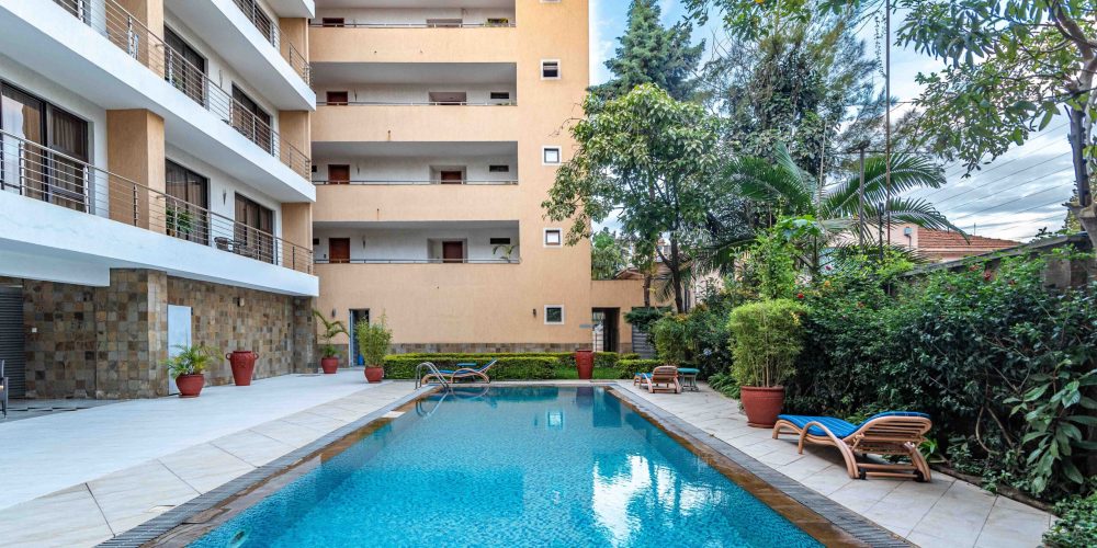 Luxury furnished apartments with modern swimming pool facilities